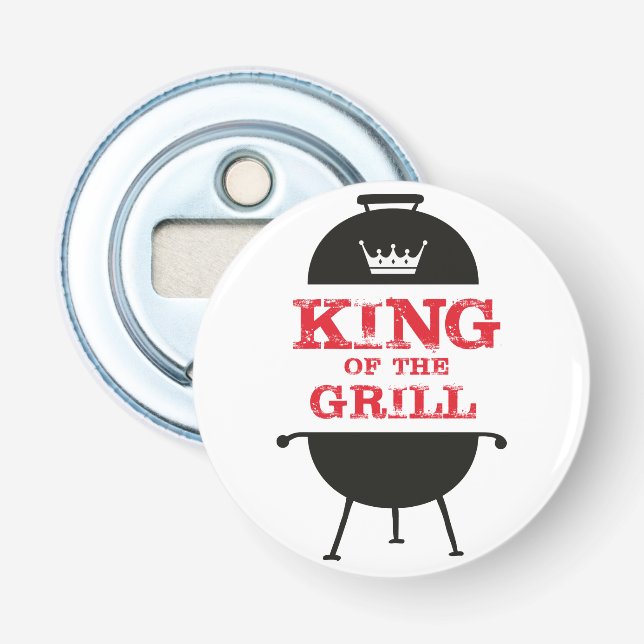 King Of The Grill, Black White Crown Red Bottle Opener (Front)