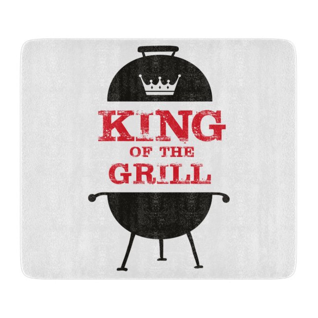 King Of The Grill, Black White Crown Red Cutting Board (Front)