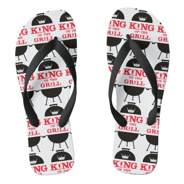 King Of The Grill, Black White Crown Red Flip Flops (Footbed)