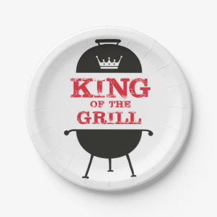 King Of The Grill, Black White Crown Red Paper Plates