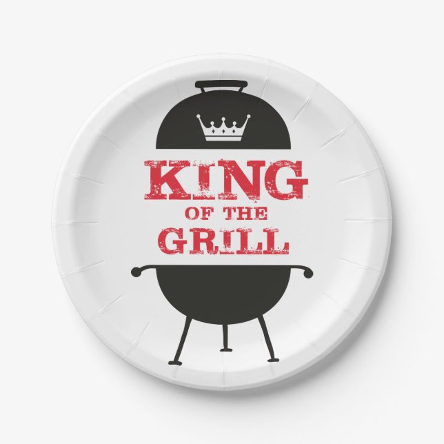 King Of The Grill, Black White Crown Red Paper Plates (Front)