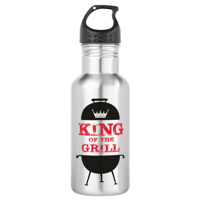 King Of The Grill, Black White Crown Red Stainless Steel Water Bottle (Front)