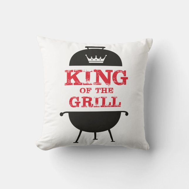 King Of The Grill, Black White Crown Red Throw Pillow (Front)