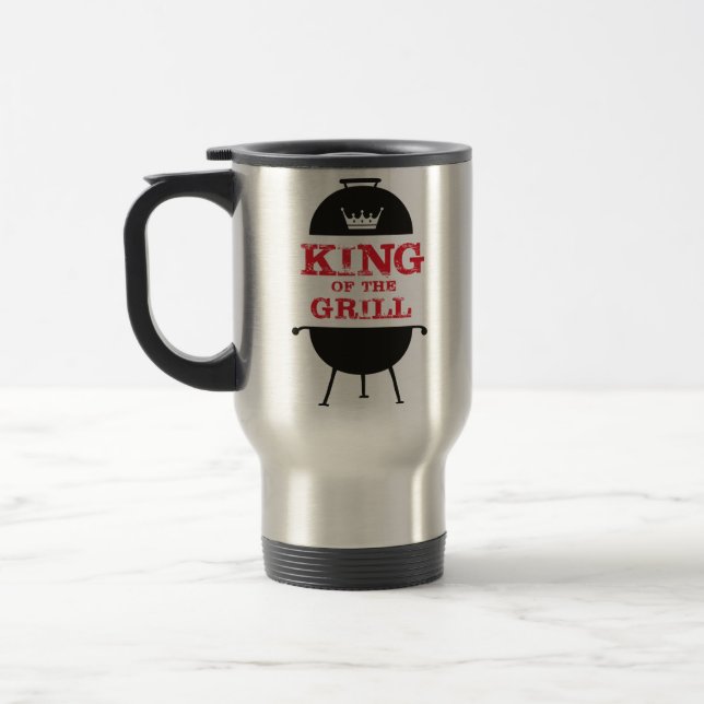 King Of The Grill, Black White Crown Red Travel Mug (Left)