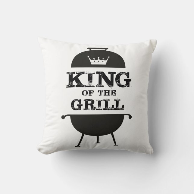 King Of The Grill, Black White Crown Throw Pillow (Front)