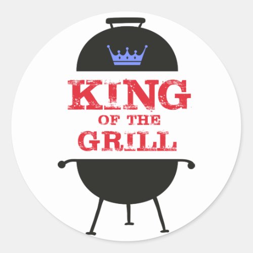 King Of The Grill Blue Crown Red Classic Round Sticker