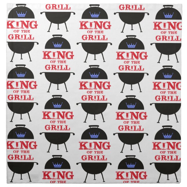 King Of The Grill, Blue Crown Red Cloth Napkin (Front)