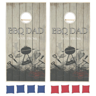 King of the Grill Father's Day BBQ Rustic Wood Cus Cornhole Set