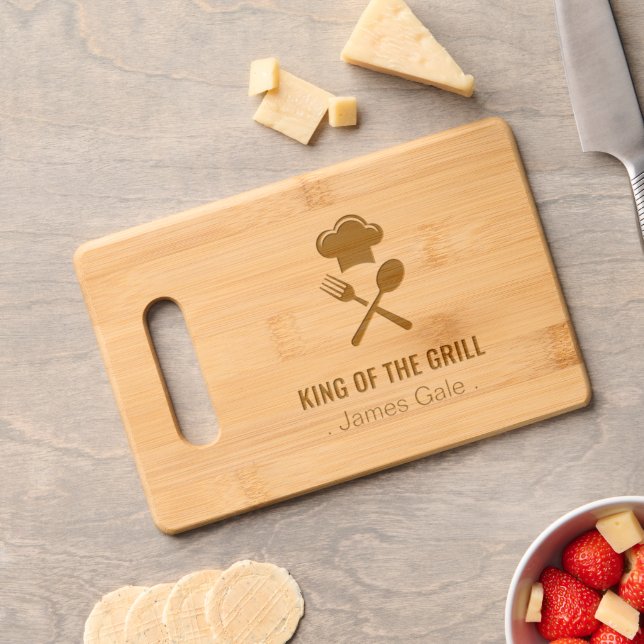 King of the Grill Father's Day Gift For Him BBQ Engraved Cutting Board (Cheese)