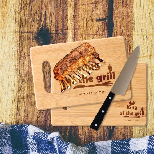King of the grill fork and knife BBQ charcuterie Cutting Board
