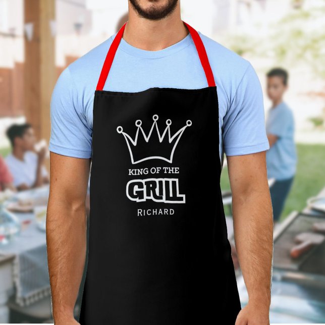 King of the Grill, funny monogrammed BBQ crown  Apron (Creator Uploaded)