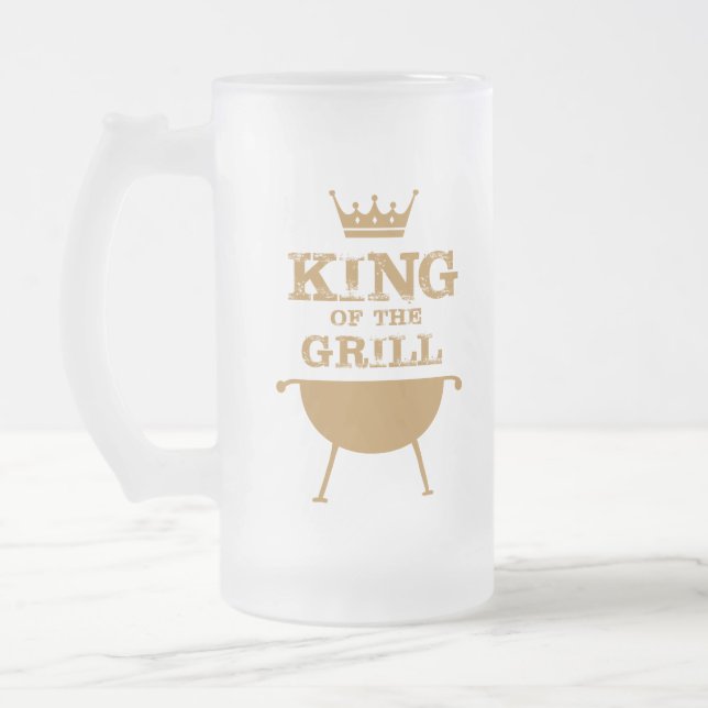 King Of The Grill, Gold Frosted Glass Beer Mug (Left)