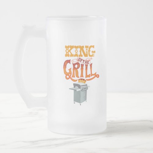 King of the Grill Graphic Frosted Glass Beer Mug