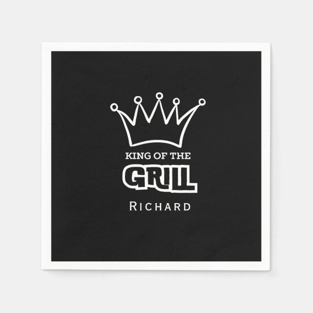 King of the Grill, monogrammed BBQ crown  Napkins (Front)