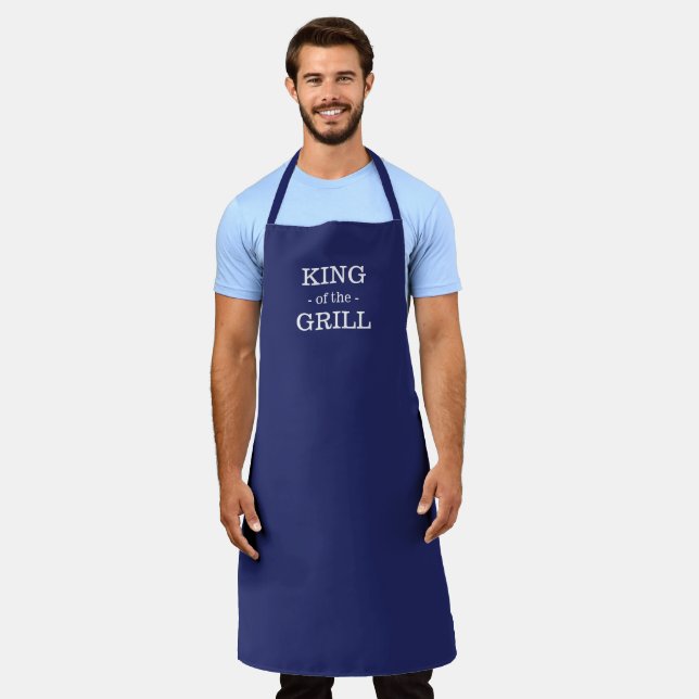 King of the Grill navy blue & white custom bbq fun Apron (Worn)