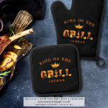 King of the Grill Personalized Oven Mitt & Pot Holder Set<br><div class="desc">For the grilling enthusiast you know, gift him a personalized KING OF THE GRILL oven mitt, pot holder or the set featuring the title flames and fire typography, crown and your custom text, name or monogram in your choice of text and background colors (shown in orange on black). ASSISTANCE: For...</div>