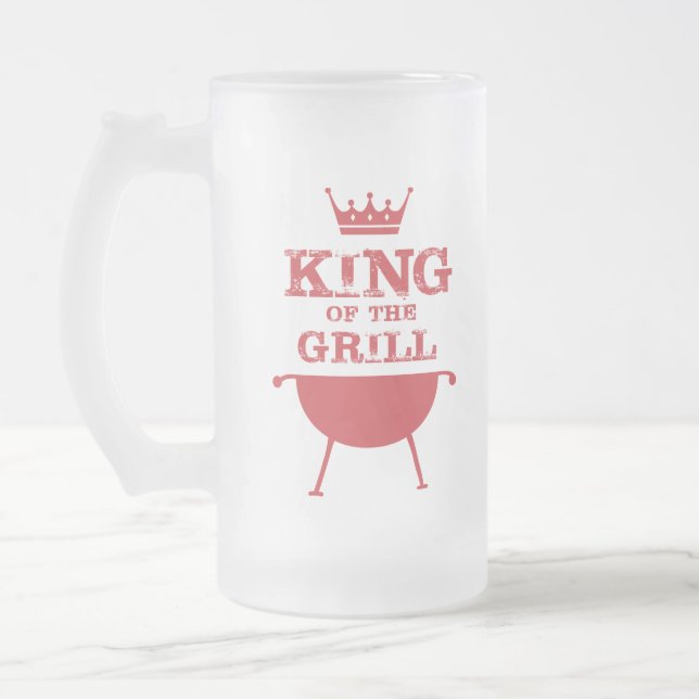 King Of The Grill, Red Frosted Glass Beer Mug (Left)