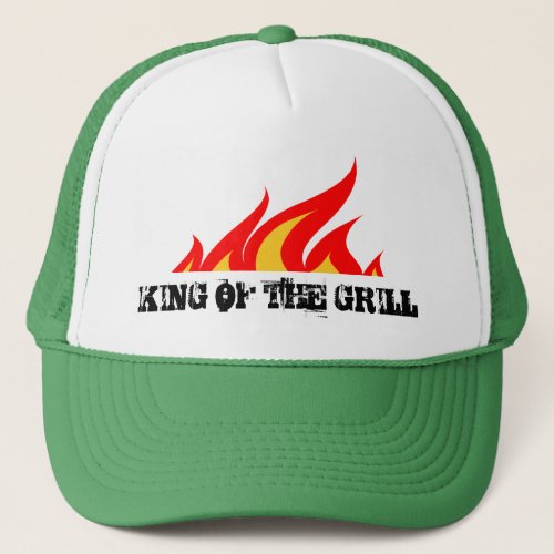 King of the grill trucker hat with burning flames