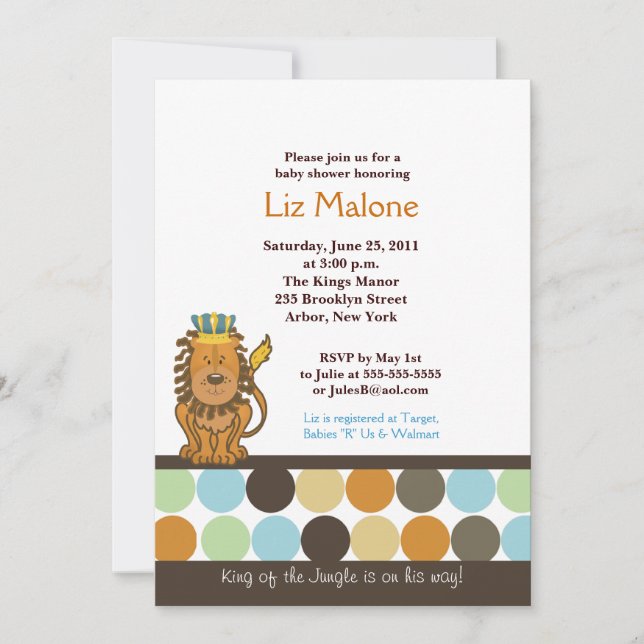 King of the Jungle 5x7 Baby Shower Invitations (Front)