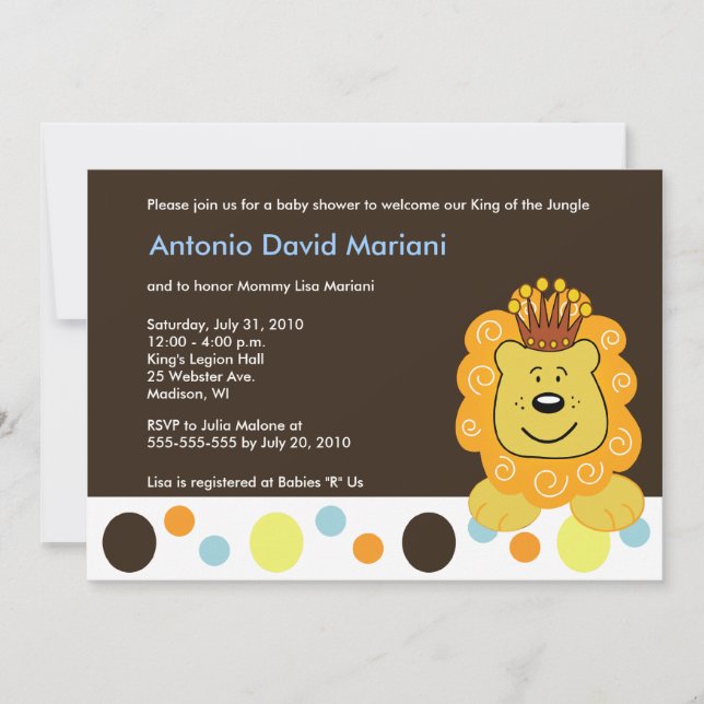 King of the Jungle Lion 5x7 Baby Shower Invitation (Front)