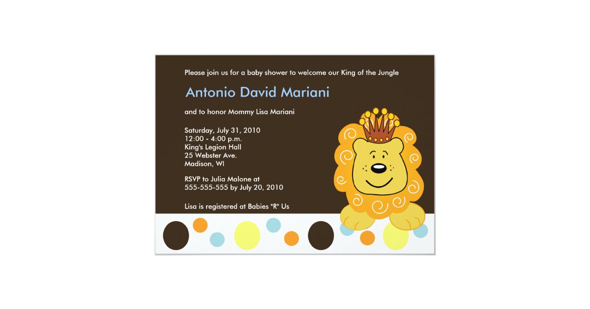 King Of The Jungle Lion 5x7 Baby Shower Invitation Zazzle Com