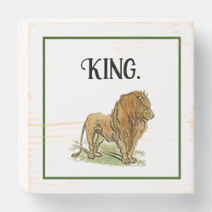 King of the Jungle Lion Cartoon, Bold Wildlife Art Wooden Box Sign