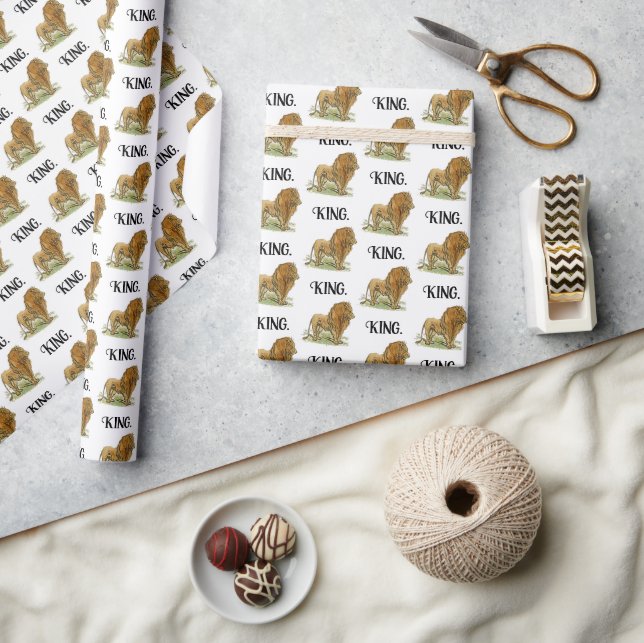 King of the Jungle Lion Cartoon, Bold Wildlife Art Wrapping Paper (Crafts)