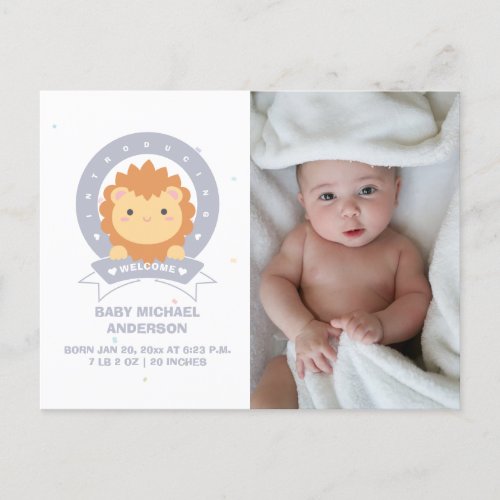 King of the Jungle Lion Cub Baby Boy Photo Birth Announcement Postcard