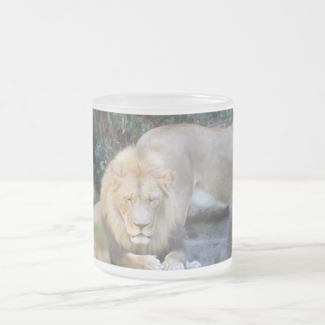 King of the Jungle 'Lion' Frosted Glass Coffee Mug (Center)