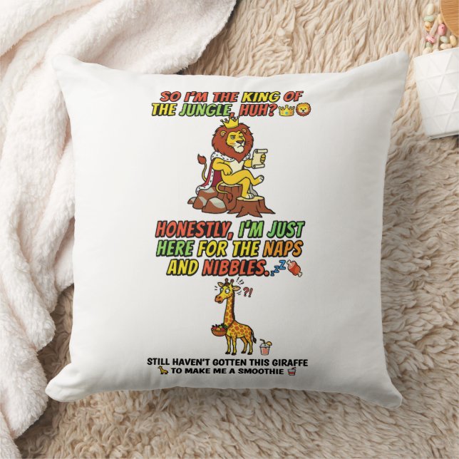 King Of The Jungle Lion Naps Funny Throw Pillow (Blanket)