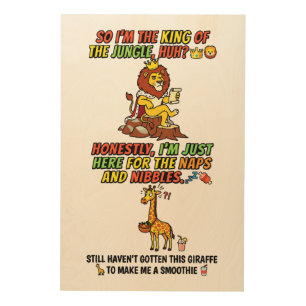 King Of The Jungle Lion Naps Funny Wood Wall Art
