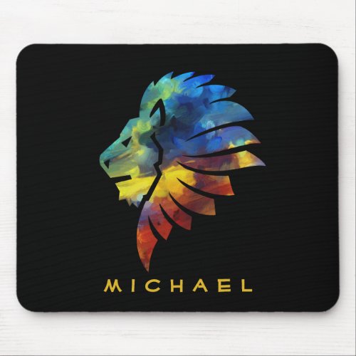 King of the jungle lion watercolor name monogram mouse pad