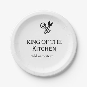 King of the kitchen chef cooking add name crown ha paper plates