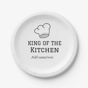 King of the kitchen chef cooking add name crown ha paper plates