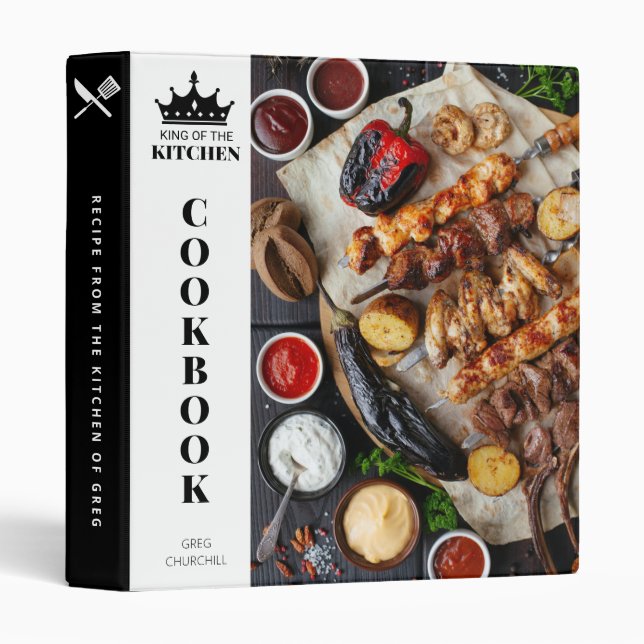 King of The Kitchen Cookbook Recipe Personalized 3 Ring Binder (Front/Spine)