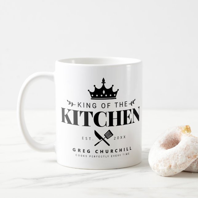 King of The Kitchen Elegant Foodie Men with Name Coffee Mug (With Donut)