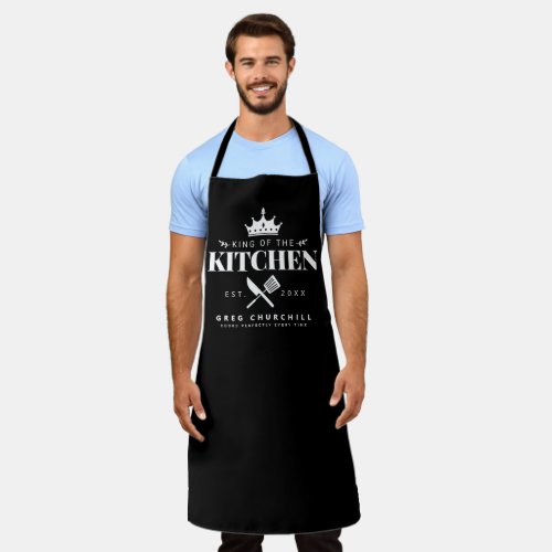 King of The Kitchen Foodie Men Personalized Black Apron