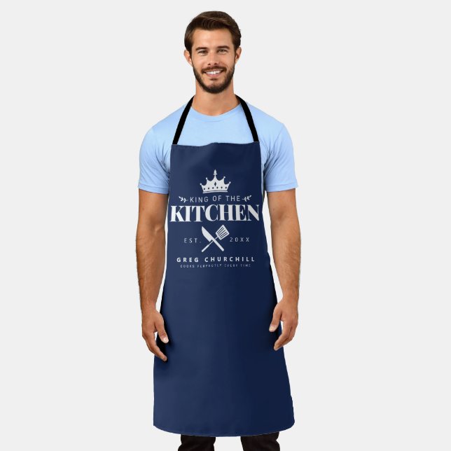 King of The Kitchen Foodie Men Personalized Blue Apron (Worn)