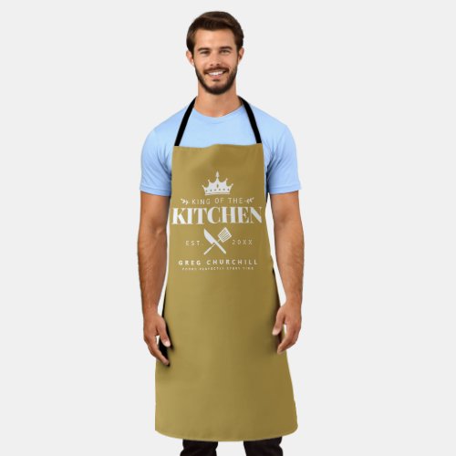 King of The Kitchen Foodie Men Personalized Gold Apron