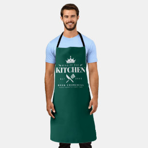 King of The Kitchen Foodie Men Personalized Green Apron