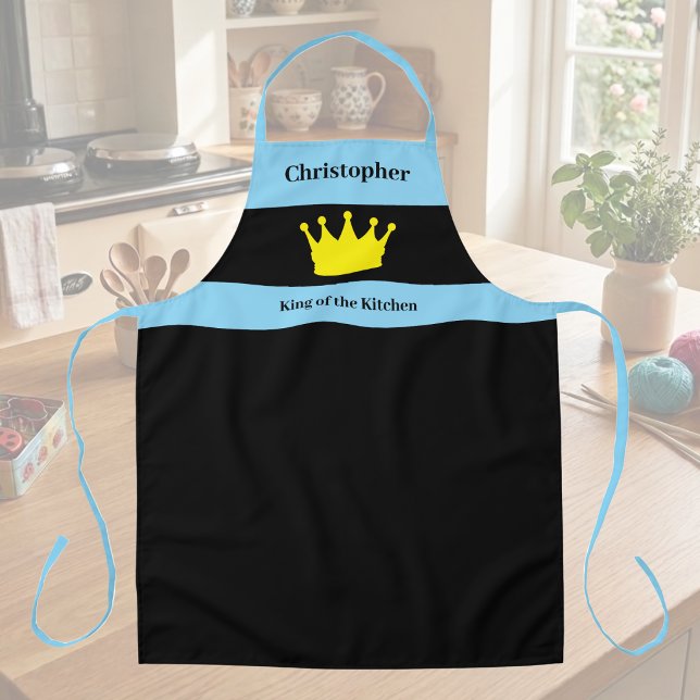 King of the kitchen name crown blue apron (Creator Uploaded)