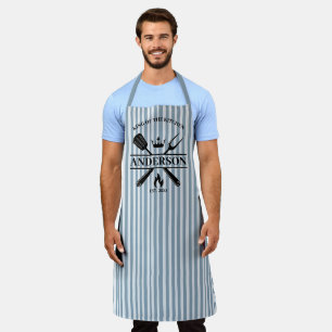 King of the Kitchen Vintage Blue Stripes Custom Apron
