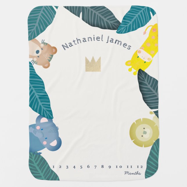 King of the Wild Things Safari Animals Milestone Baby Blanket (Front)
