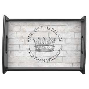 King of This Palace Crown Monogrammed Name Serving Tray