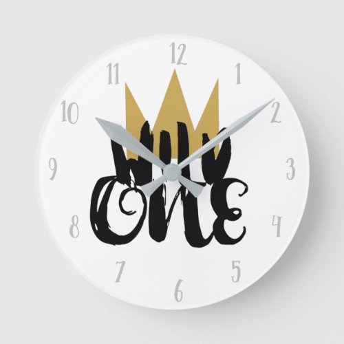 King of Wild One Gold Crown Jungle Nursery Kids Round Clock