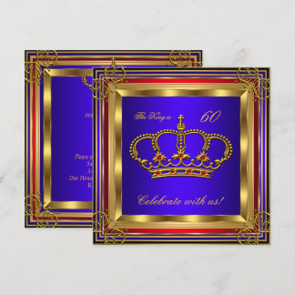 King or Prince Royal Blue Red Gold Birthday Party Invitation