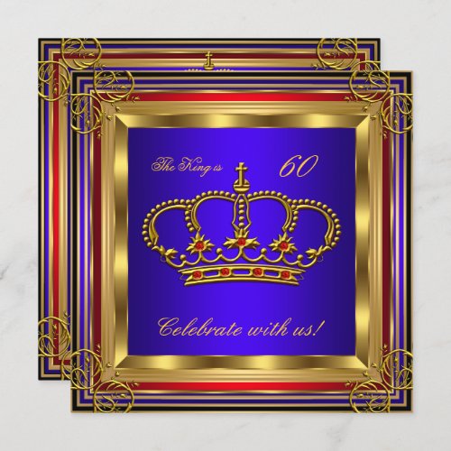King or Prince Royal Blue Red Gold Birthday Party Invitation