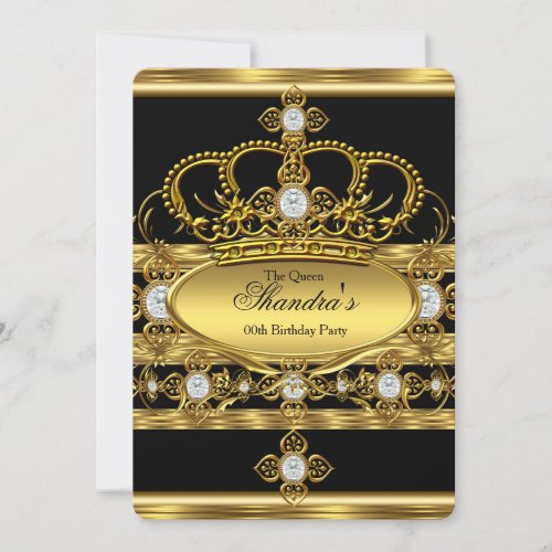 King or Prince Royal Gold Diamond Crown Party Invitation
