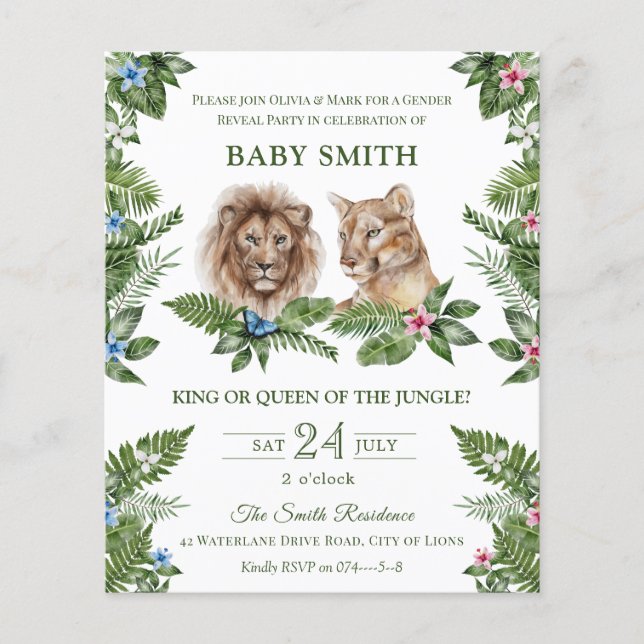 King or Queen Jungle Lions Baby Gender Reveal (Front)