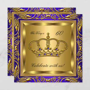 King or Queen Royal Blue Gold Birthday Party Invitation